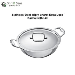 Stainless Steel Triply Bharat Extra Deep Kadhai with SS Lid