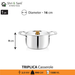 Stainless Steel Triply Casserole with SS Lid Triplica