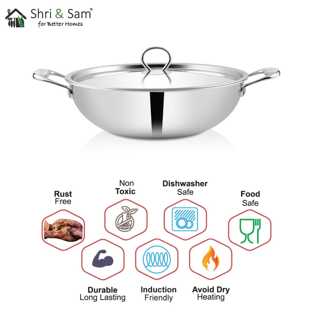 Stainless Steel Triply Kadhai with SS Lid Triplica