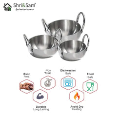 Stainless Steel Triply Mini Kadhai set of 3 pcs