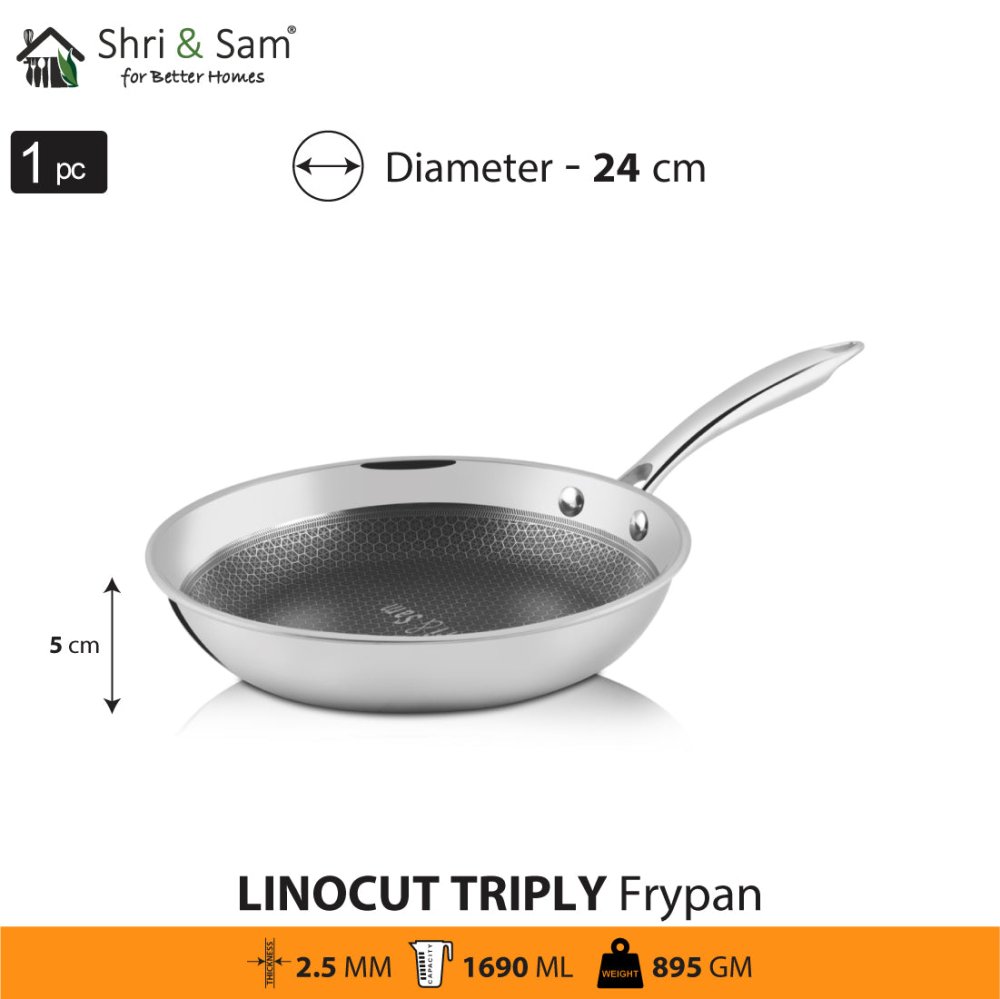 Stainless Steel Triply Non - Stick Fry Pan Linocut