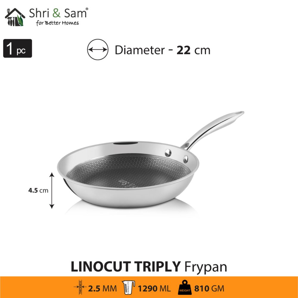 Stainless Steel Triply Non - Stick Fry Pan Linocut