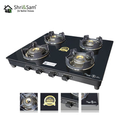 Toughened Glass 4B Crown Cooktop with 4 Burner Manual Ignition