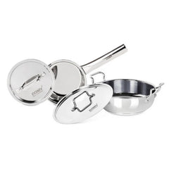 Doniv 2 Piece Majestic Sandwich Bottom Cookware Set, 1 Piece Sauce Pan with lid 14 cm & 1 Piece Kadhai with Lid 24 cm