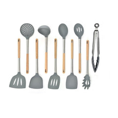 10 PCS Silicon Kitchen Tool Set with Wooden Handle