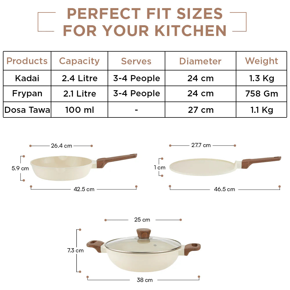 Vinod Di Casa Signature Ceramic Non Stick Cookware Set - 3 pcs