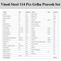 VINOD 114 Pieces Griha Pravesh Kitchen Set Ideal Gift Choice for Anniversaries, Weddings & for Giveaways to your Family