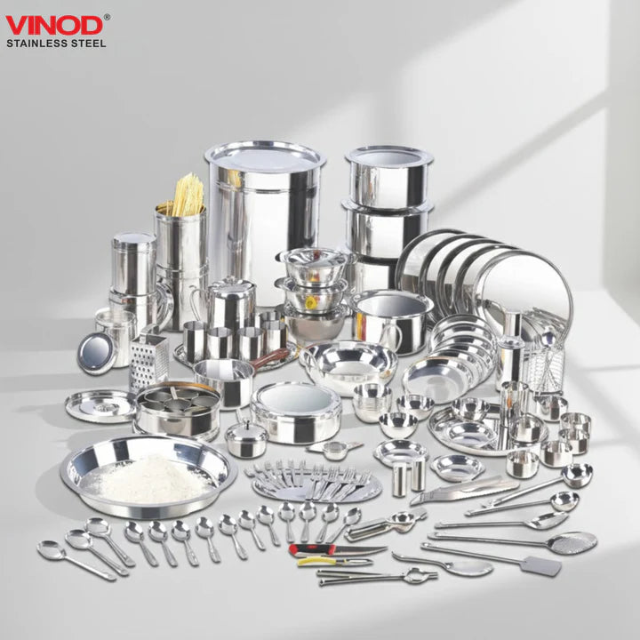 VINOD 114 Pieces Griha Pravesh Kitchen Set Ideal Gift Choice for Anniversaries, Weddings & for Giveaways to your Family
