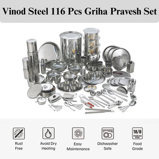 VINOD Deluxe 116 Pieces Griha Pravesh Set Elegant Gifting Option for Weddings, Anniversaries and Auspicious Occasions