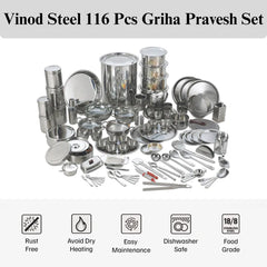 VINOD Deluxe 116 Pieces Griha Pravesh Set Elegant Gifting Option for Weddings, Anniversaries and Auspicious Occasions