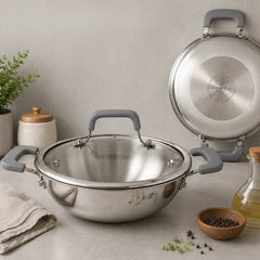 Vinod Luxe Triply (SAS Metal) Kadai with Glass Lid (Induction Friendly)