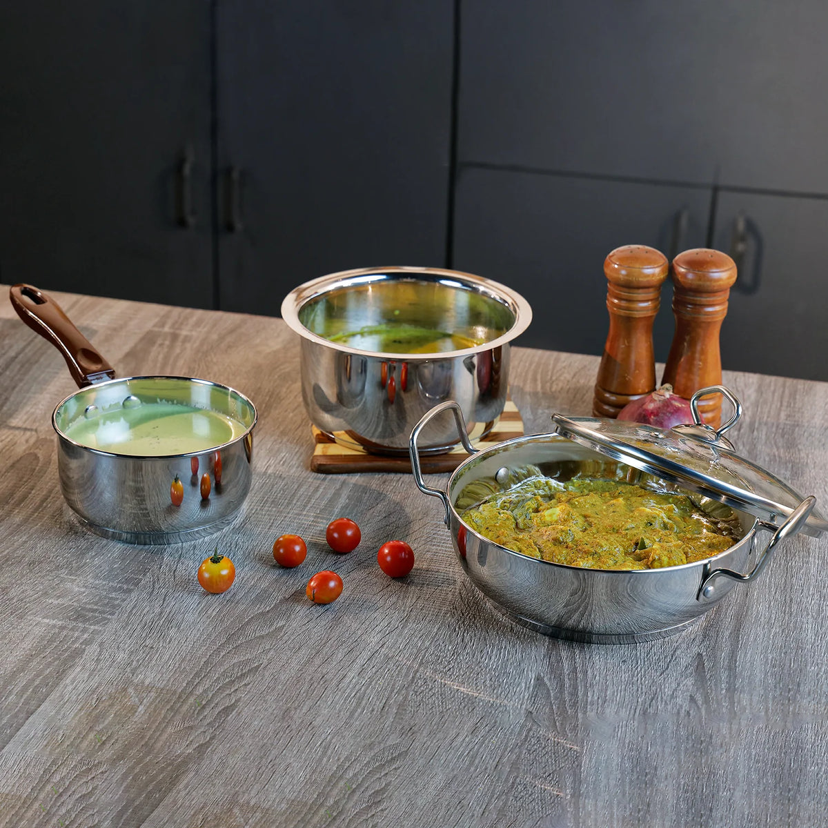 Vinod Amalfi Stainless Steel Cookware set - 3 Pc. (Induction Friendly)