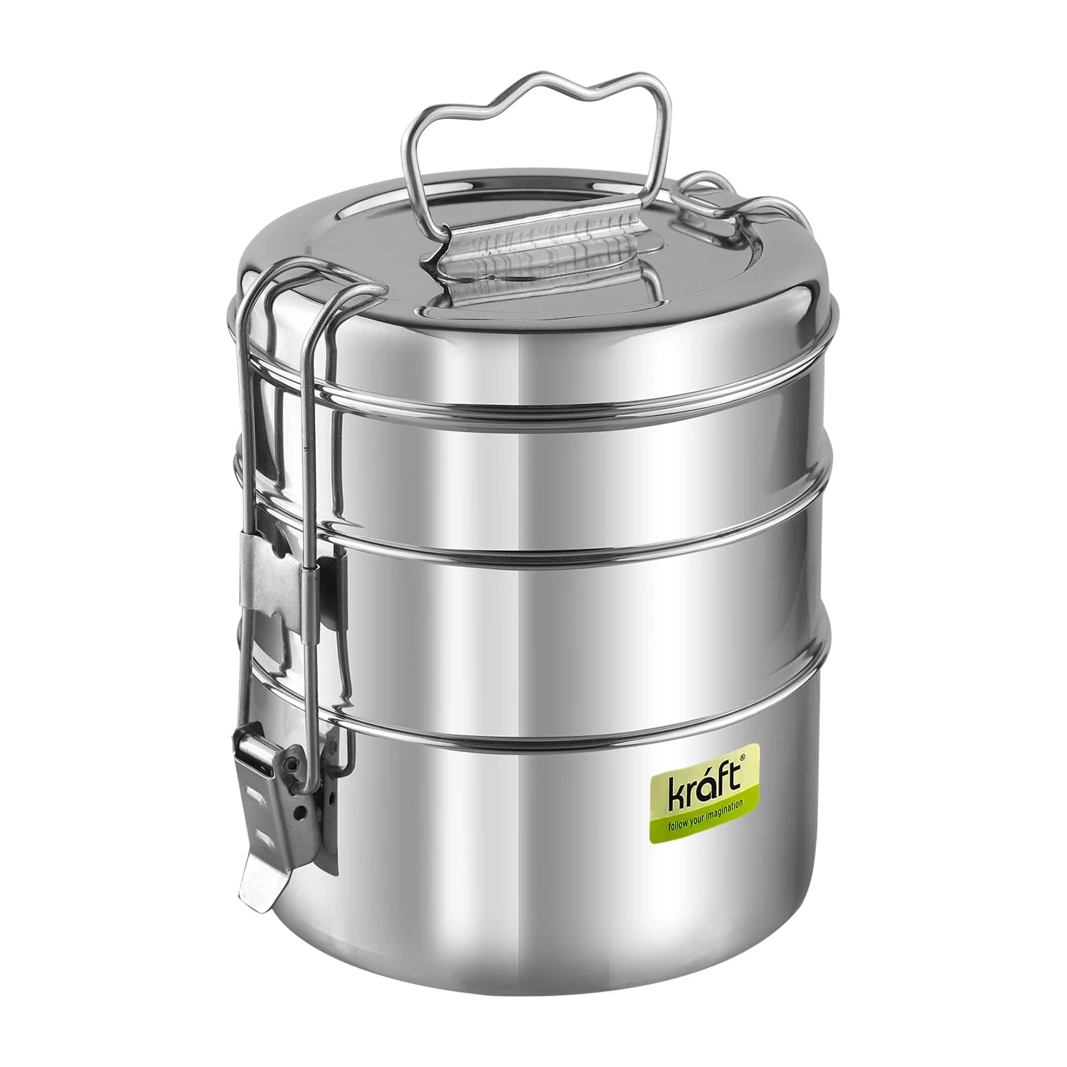 Kraft Lunch Box-Food Container Two Tier Compartment with Handle - Stainless Steel