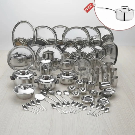 85 Pieces Deluxe Dinner Set for Eight Persons with Free Doniv Sauce Pan Perfect for Weddings and Family Gifting