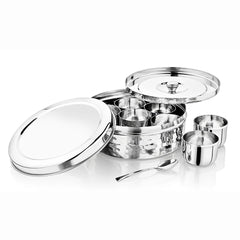 VINOD Hammered Stainless Steel Masala Dabba / Spice Box with 7 Containers, Spoon & Inner Lid, Rust Resistant, High-Quality