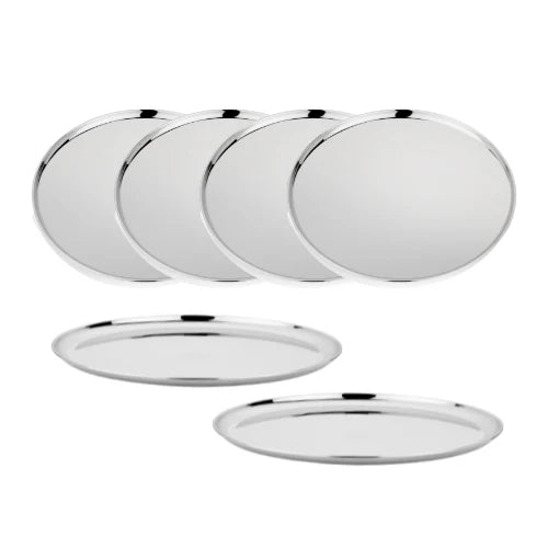 Vinod Stainless Steel Bangla Bogi Plate, Lunch & Dinner Plate, Set of 6 pieces, Diameter 29 cm