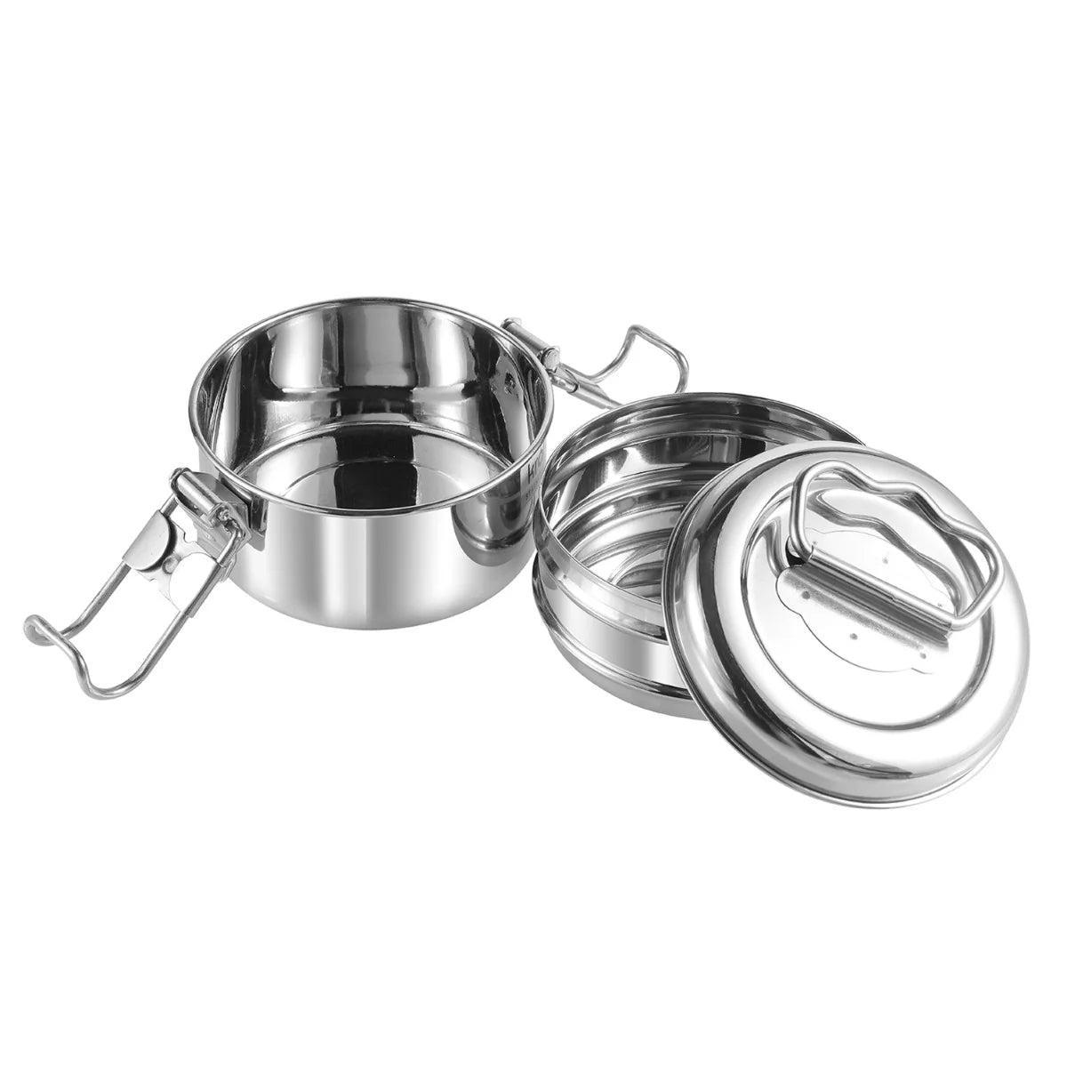 Kraft Lunch Box-Food Container Two Tier Compartment with Handle - Stainless Steel