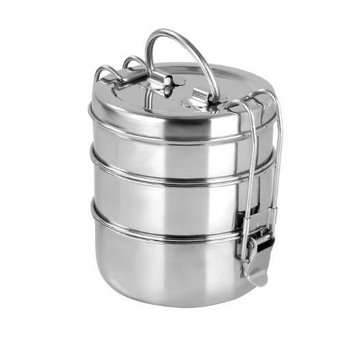 VINOD Stainless Steel Lunch Tiffin, 7 Inch - 3 Compartment Design, Rust Free, Mirror Finish, Tough and Strong & Easy Carry