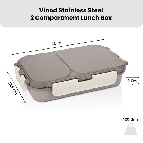VINOD Stainless Steel 2 Compartment Tiffin, Airtight, Leak-Proof, Food-Grade Stainless Steel Tray, Insulated, Lightweight