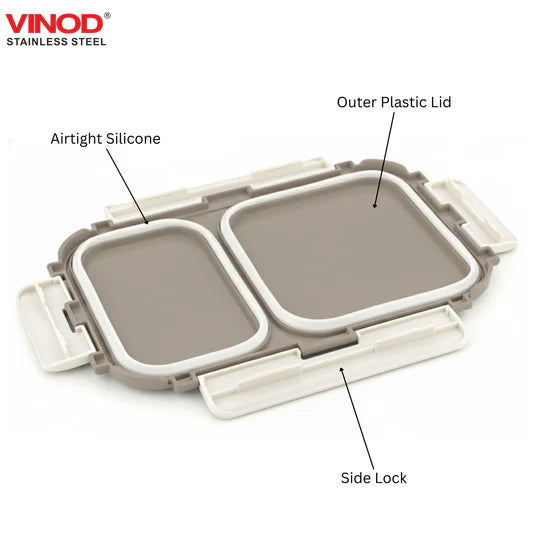 VINOD Stainless Steel 2 Compartment Tiffin, Airtight, Leak-Proof, Food-Grade Stainless Steel Tray, Insulated, Lightweight