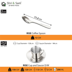 Stainless Steel 2 PCS Double Wall Cup and Saucer Rise