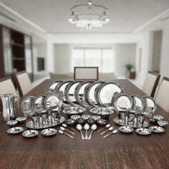 VINOD 51 Pieces Laser Stainless Steel Dinner Set, Heavy Gauge steel, Tough and Strong, Durable shine, Dishwasher safe and ISI certified