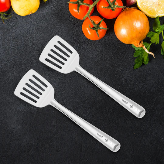 VINOD Stainless Steel Basting Slotted Turner / Cooking Plata Set of 2 - 30 cm, High Quality Stainless Steel, Rust Free, Dishwasher