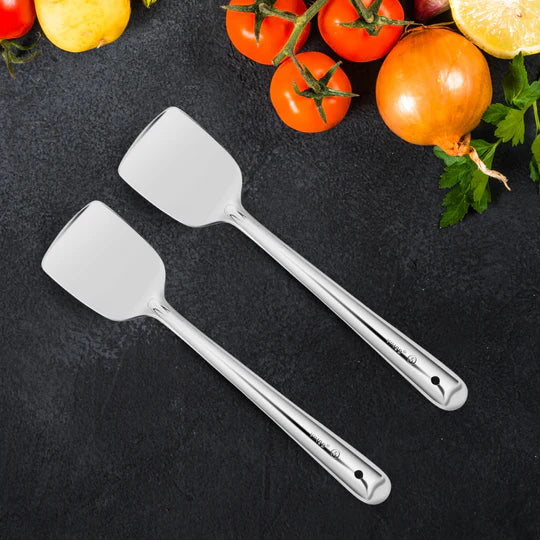 VINOD Stainless Steel Basting Turner / Khurpa/ Cooking Plata Turner Set of 2 - 37 cm, Highest Grade Stainless Steel, Rust Free, Dishwasher Safe