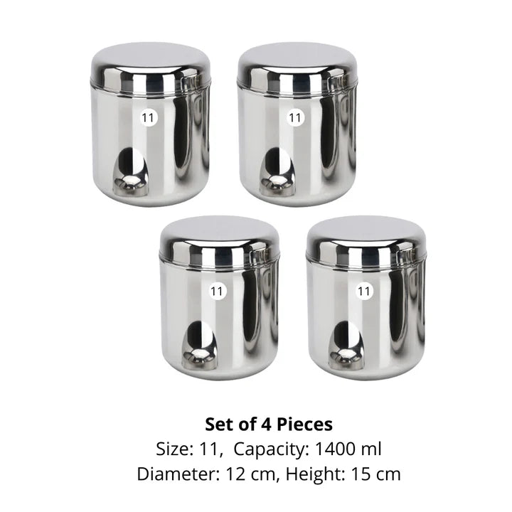 VINOD Stainless Steel Russian Deep Dabba Set of 4 - 1400 ml, High Grade Steel, Mirror Finish, Rust Free & Dishwasher Safe