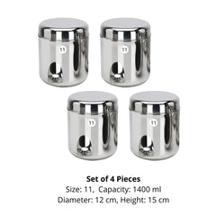 VINOD Stainless Steel Russian Deep Dabba Set of 4 - 1400 ml, High Grade Steel, Mirror Finish, Rust Free & Dishwasher Safe