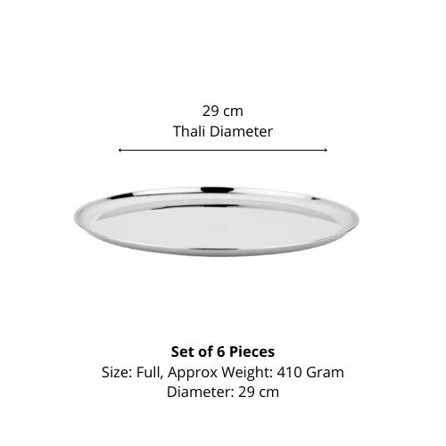 Vinod Stainless Steel Bangla Bogi Plate, Lunch & Dinner Plate, Set of 6 pieces, Diameter 29 cm