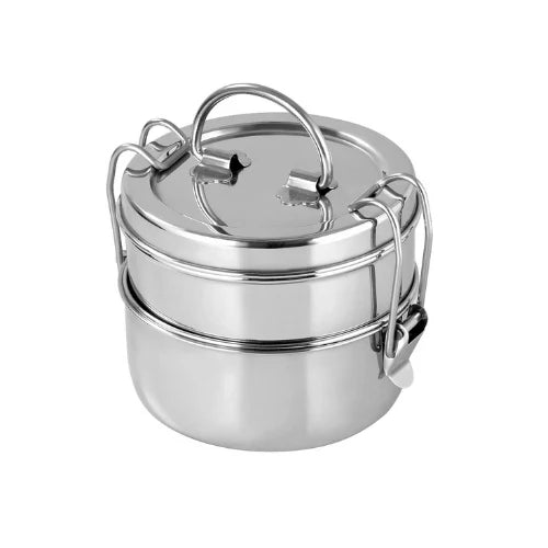 VINOD Stainless Steel Lunch Tiffin with 2 Compartments - 7 Inch Size, Rust Free, Mirror Finish, Tough and Strong Build, Easy to Carry
