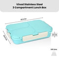 VINOD Stainless Steel Tiffin 3 Compartment Airtight Silicone-Sealed Lid, Food-Grade Steel, Secure Clips and Insulated