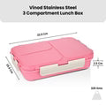 VINOD Stainless Steel Tiffin 3 Compartment Airtight Silicone-Sealed Lid, Food-Grade Steel, Secure Clips and Insulated