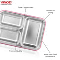 VINOD Stainless Steel Tiffin 3 Compartment Airtight Silicone-Sealed Lid, Food-Grade Steel, Secure Clips and Insulated