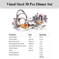 VINOD 30 Pieces Stainless Steel Dinner Set, Heavy Gauge, Mirror Finish, Food-Grade Steel, Dishwasher safe & ISI Certified