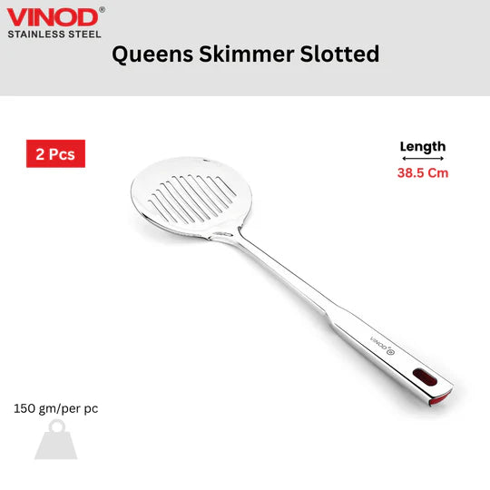Vinod Stainless Steel Queens Skimmer Slotted Spoon for Frying 38.5 cm I Set of 2
