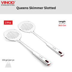 Vinod Stainless Steel Queens Skimmer Slotted Spoon for Frying 38.5 cm I Set of 2