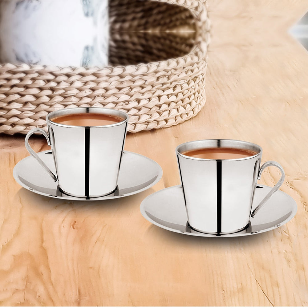 Stainless Steel 2 PCS Double Wall Cup and Saucer Rise