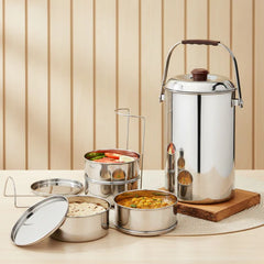 VINOD Stainless Steel Deluxe Hot Tiffin with 4 Compartments, Rust Free, Leak Proof, Insulated and Dishwasher Safe