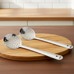 Vinod Stainless Steel Cooking Skimmer/Steel Jharni/Jhara With long Handle, Set of 2, Size 27cm