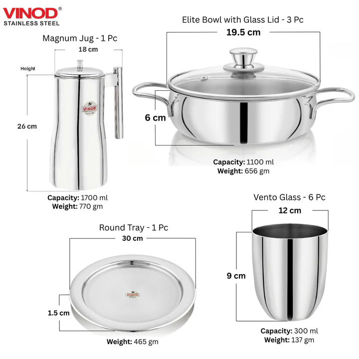 Vinod 55 Pieces Two Tone Stainless Steel Dinner Set, Heavy Gauge, Rust-Free, Durable, Dishwasher Safe and ISI Certified