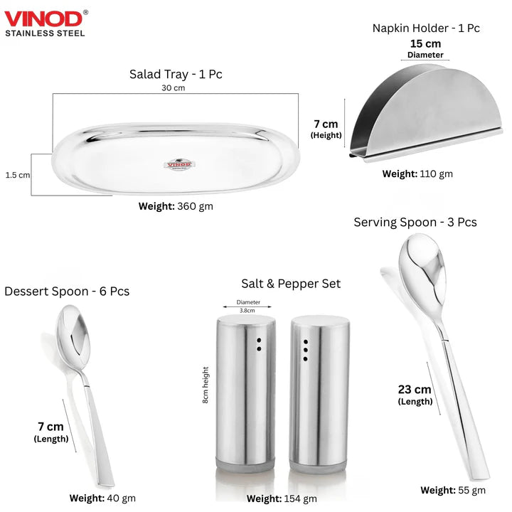 Vinod 55 Pieces Two Tone Stainless Steel Dinner Set, Heavy Gauge, Rust-Free, Durable, Dishwasher Safe and ISI Certified