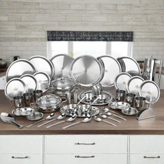 Vinod 55 Pieces Two Tone Stainless Steel Dinner Set, Heavy Gauge, Rust-Free, Durable, Dishwasher Safe and ISI Certified