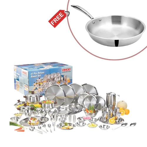 61 Pieces Two Tone Deluxe Dinner Set for Six Persons with Free Doniv Frypan Perfect Gift for Weddings & Giveaways