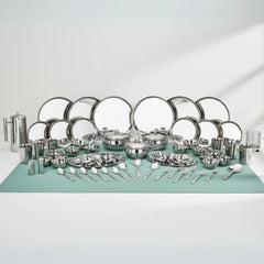 VINOD 61 Pcs Premium Stainless Steel Dinner Set Heavy Gauge, Rust Free, Durable, Dishwasher Safe, Hygienic, Mirror Finish with ISI Certified