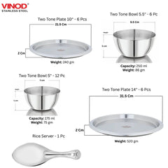 Vinod 61 Pieces Two Tone Deluxe Dinner Set, Heavy Gauge, Rust-Free, Tough and Strong, Durable, Dishwasher Safe & ISI Certified