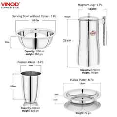 Vinod 61 Pieces Two Tone Deluxe Dinner Set, Heavy Gauge, Rust-Free, Tough and Strong, Durable, Dishwasher Safe & ISI Certified