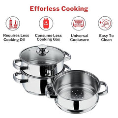 Vinod Stainless Steel 3 Tier Steamer Set (Induction Friendly)