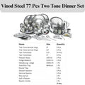 Vinod 77 Pieces Two Tone Dinner Set, Heavy Gauge, Tough and Strong, Mirror Finishing, Durable, Rust-Free & ISI Certified